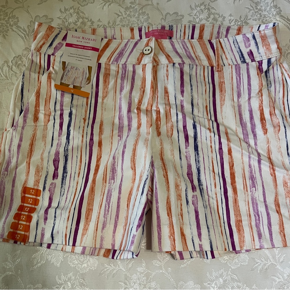 ISSAC  MIZRAHI Tailored short purple, navy, burnt org/red, white all NWT
